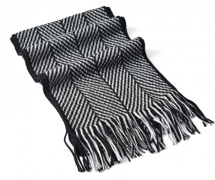 Szaliki - Gårda ZigZag Knitted Tassel Scarf (Czarny/Biały)