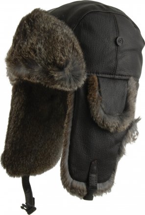 Czapki zimowe - MJM Trapper Hat Leather with Rabbit Fur (Brązowy)