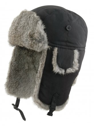 Czapki zimowe - MJM Ladies Trapper Hat Taslan with Rabbit Fur (Czarny)