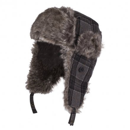 Czapki zimowe - Trapper Hat Plaid with Faux Fur (Czarny)