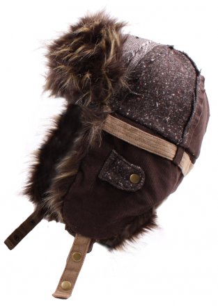 Czapki zimowe - Trapper Hat Tweed/Cord with Faux Fur (Brązowy)
