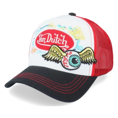 Czapka z daszkiem - Von Dutch Oval Patch Flying Eye Trucker (czerwony/biały/czarny)