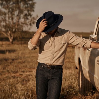 Kapelusze - Gårda Bowmont Crushable Wool felt Western hat (niebieski)