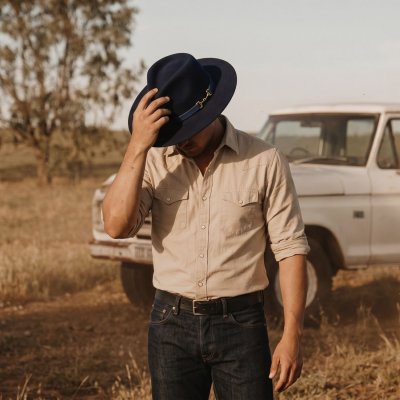 Kapelusze - Gårda Braga Wool felt Fedora (granatowy)