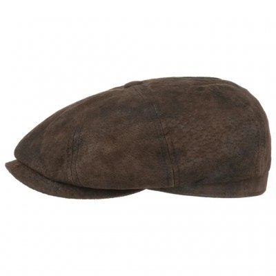 Kaszkiet - Stetson Bienville Leather Newsboy Cap (ciemny brąz)