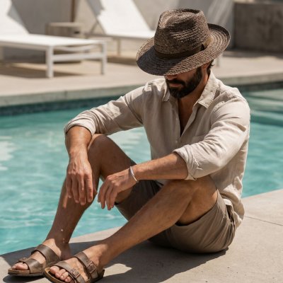 Słomiany kapelusz - Gårda Tenerife Raffia Fedora (naturalny/brązowy)