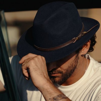 Kapelusze - Gårda Vicenza Crushable Wool felt Fedora (niebieski)