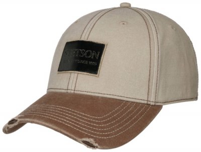 Caps - Stetson Baseball Cap Leather Patch Vintage Distressed (brązowy)
