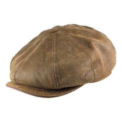 Kaszkiet - Stetson Burney Leather Flat Cap (brązowy)