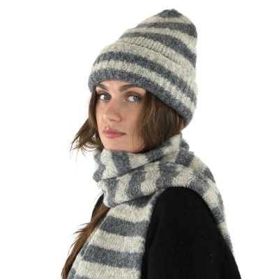 Czapka - Gårda Lech Striped Wool Mix Beanie (beżowy/szary)