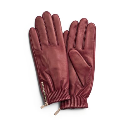 Rękawice - HK Women's glove Gold side zip Lambskin, Wool blend lining (burgundia)