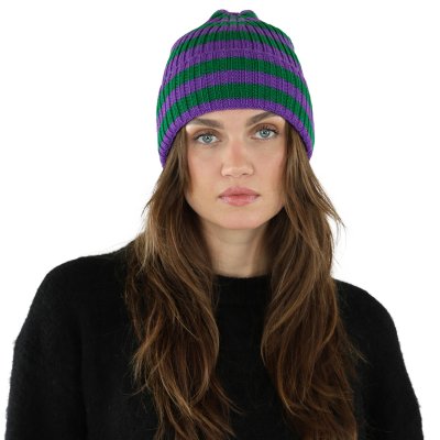 Czapka - Gårda Davos Striped Merino Wool Beanie (zielony/fioletowy)