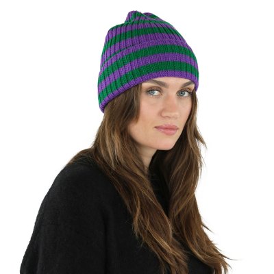 Czapka - Gårda Davos Striped Merino Wool Beanie (zielony/fioletowy)