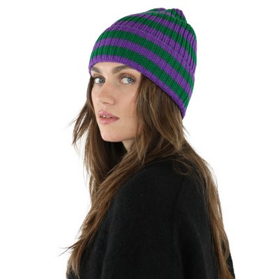 Czapka - Gårda Davos Striped Merino Wool Beanie (zielony/fioletowy)