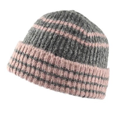 Czapka - Gårda Verbier Striped Wool Mix Beanie (szary/różowy)