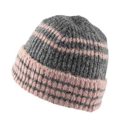 Czapka - Gårda Verbier Striped Wool Mix Beanie (szary/różowy)