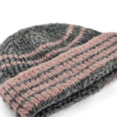 Czapka - Gårda Verbier Striped Wool Mix Beanie (szary/różowy)