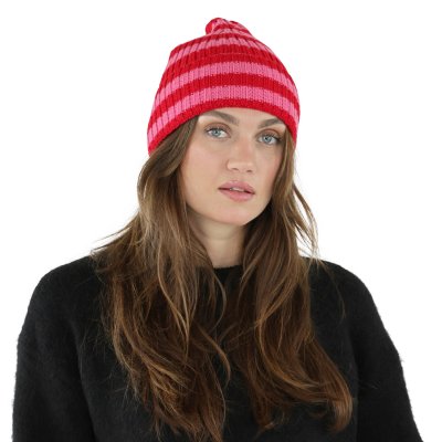 Czapka - Gårda Davos Striped Merino Wool Beanie (czerwony/różowy)