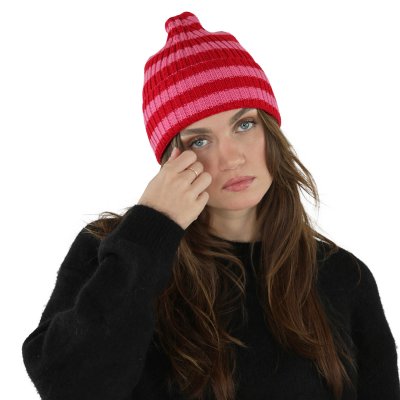 Czapka - Gårda Davos Striped Merino Wool Beanie (czerwony/różowy)