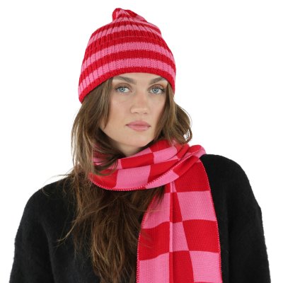 Czapka - Gårda Davos Striped Merino Wool Beanie (czerwony/różowy)