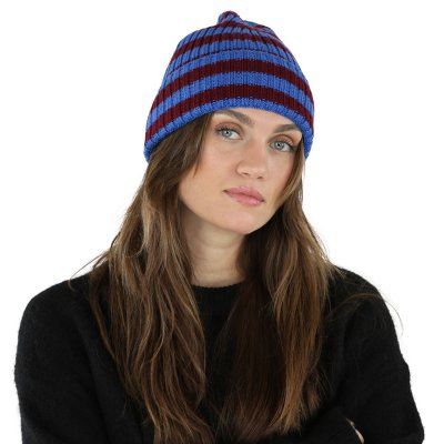 Czapka - Gårda Davos Striped Merino Wool Beanie (bordowy/niebieski)
