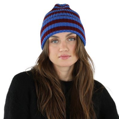 Czapka - Gårda Davos Striped Merino Wool Beanie (bordowy/niebieski)