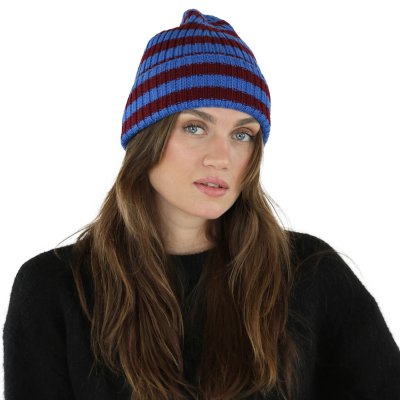 Czapka - Gårda Davos Striped Merino Wool Beanie (bordowy/niebieski)