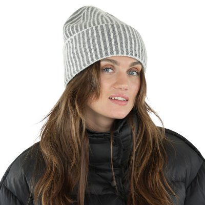 Czapka - Gårda Megève Striped Cashmere Mix Beanie (szary/biały)