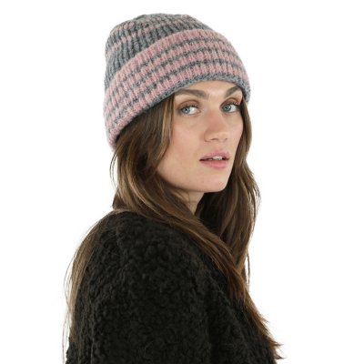 Czapka - Gårda Verbier Striped Wool Mix Beanie (szary/różowy)
