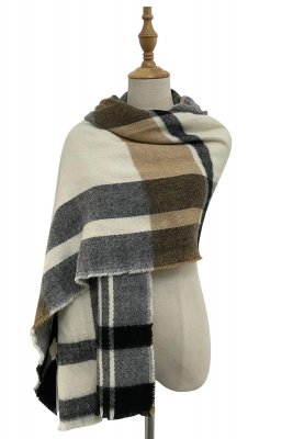 Szaliki - Gårda Tartan Wool Blanket Scarf (Cream)
