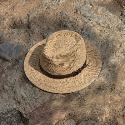 Słomiany kapelusz - Gårda Funchal Raffia Fedora (jasny naturalny/ciemny brąz)