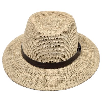 Słomiany kapelusz - Gårda Funchal Raffia Fedora (jasny naturalny/ciemny brąz)