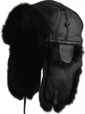 Czapka - MJM Trapper Hat Leather Rabbit Fur (Czarny)